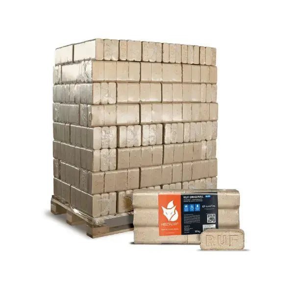 Heizfuxx RUF Original Blue Holzbriketts Hartholz – Heizwert ≥4,8 kWh/kg, geringe Restfeuchte, Premium RUF-Briketts