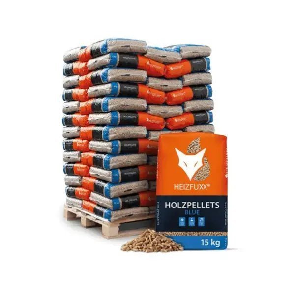 Heizfuxx Holzpellets Blue ENplus A1 – 975 kg Palette (65×15 kg), Heizwert ≥4,6 kWh/kg, Nadelholz