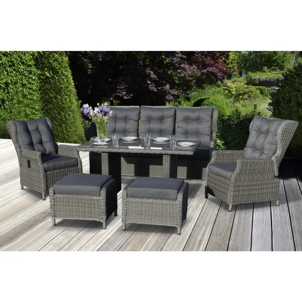 BELLAVISTA Canelli Dining Lounge Gartenmöbel Set 7 Sitzplätze Polyrattan Aluminium Grau