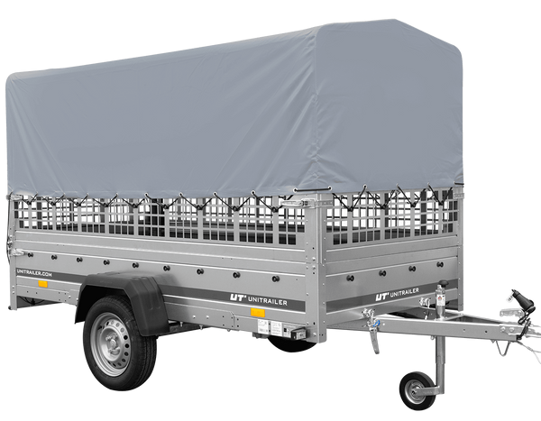 1-Achs-Anhänger GARDEN TRAILER 264 KIPP mit Laubgitteraufsatz, grauer Hochplane, Hochspriegel und Stützrad-Neu