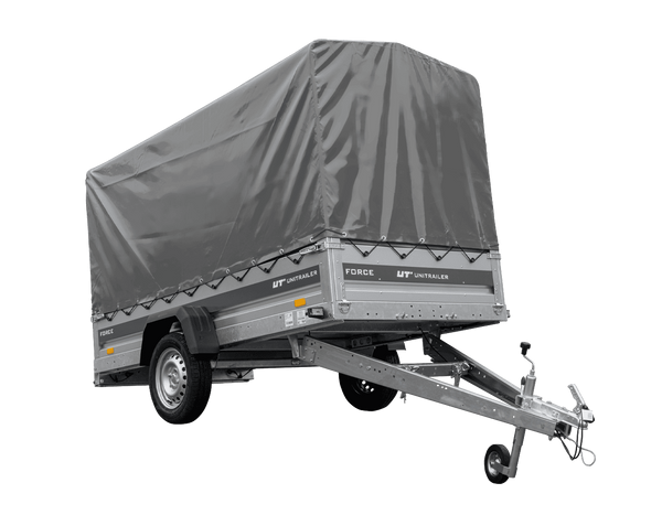 Anhänger 264×125 UNITRAILER FORCE 264 KIPP ungebremst mit H-1100 Rahmen und grauer Plane-Neu