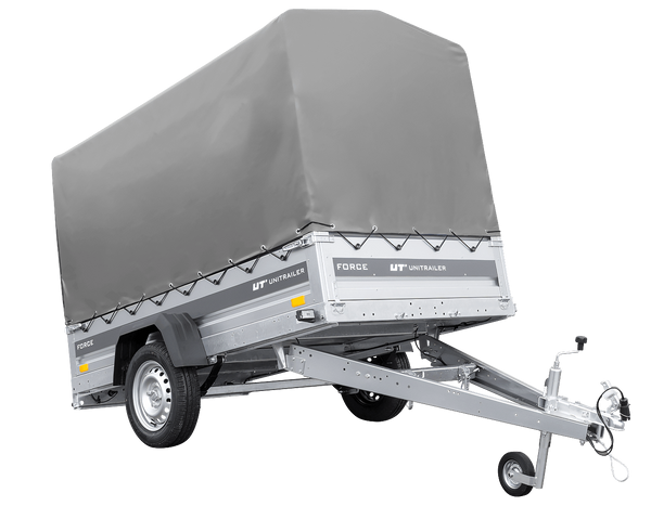 Anhänger mit Blattfedern 230×125 UNITRAILER FORCE 230/R KIPP mit H-1100 Spriegel und grauer Hochplane-Neu