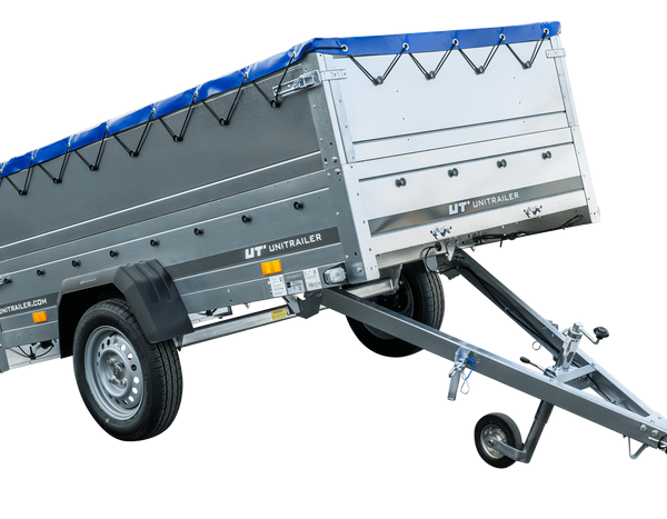Anhänger mit faltbarer Deichsel GARDEN TRAILER 230 KIPP mit zusätzlichen Bordwänden, Stützrad und blauer Flachplane-Neu