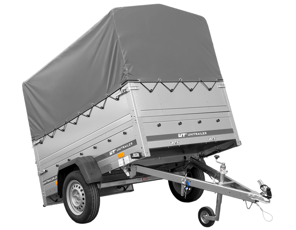 Autotransportanhänger 200×125 UNITRAILER GARDEN 201 KIPP mit BIS-Seitenwänden, H-800-Rahmen und grauer Plane-Neu