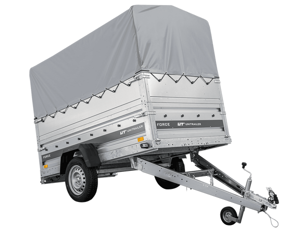 Autotransportanhänger 230×125 UNITRAILER FORCE 230 KIPP mit BIS-Seitenwänden, H-800-Rahmen und grauer Plane-Neu