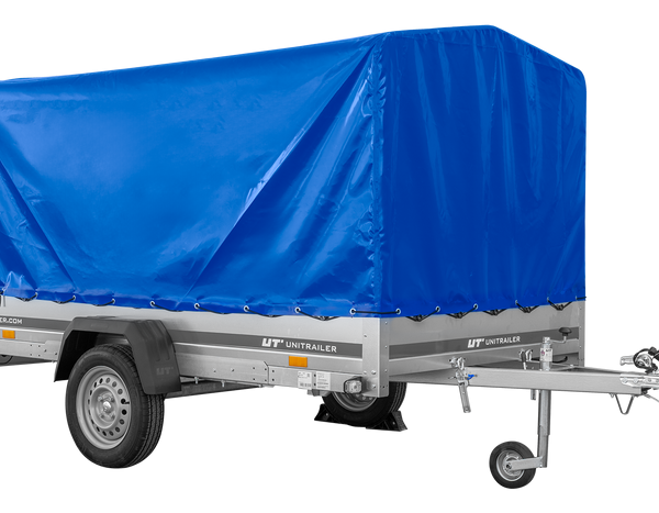 Autotransportanhänger auf Federn 264×150 UNITRAILER GARDEN 265/R KIPP mit H-1100 Rahmen und blauer Plane-Neu