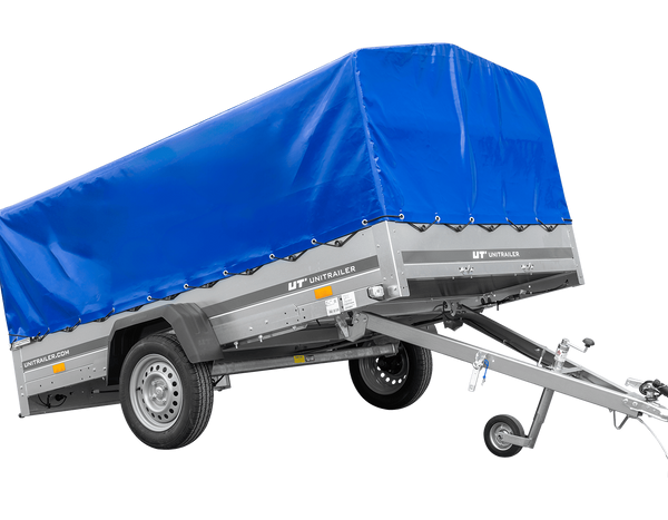 Einachsanhänger 264×150 UNITRAILER GARDEN 265 KIPP mit H-800 Rahmen und blauer Plane-Neu