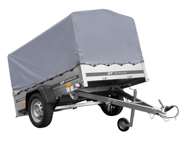 Einachsanhänger auf Blattfedern 200×125 UNITRAILER GARDEN 201/R KIPP mit H-800-Rahmen und grauer Plane-Neu