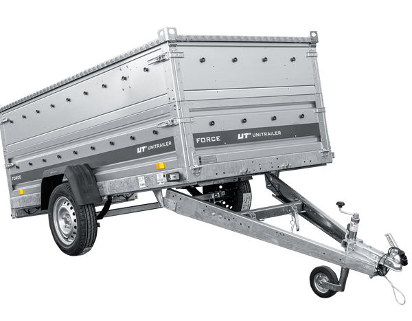 Einachsiger Anhänger auf Blattfedern 264×125 UNITRAILER FORCE 264/R KIPP mit BIS-Seitenwänden und Aluminiumabdeckung-Neu