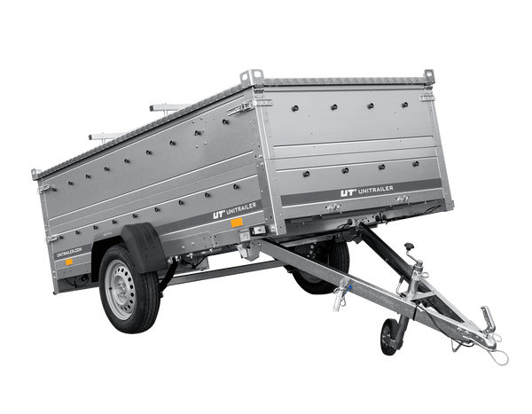 Einachsiger Anhänger auf Blattfedern 264×125 UNITRAILER GARDEN 264/R KIPP mit BIS-Seitenwänden und Aluminiumabdeckung-Neu
