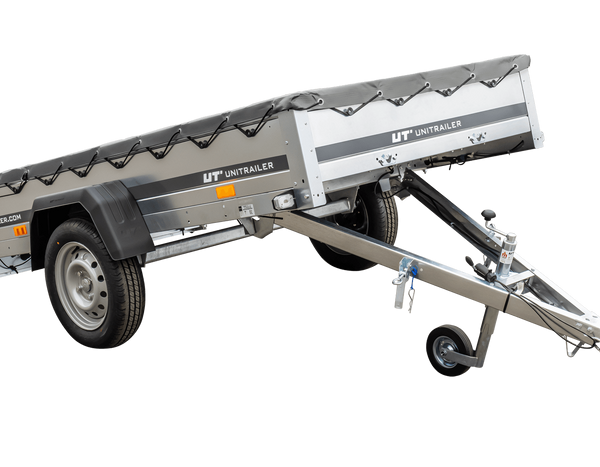 Kipper Pkw Anhänger Garden Trailer 230 KIPP [230 cm x 125 cm] mit Flachplane, Stützrad und Planenträger-Neu