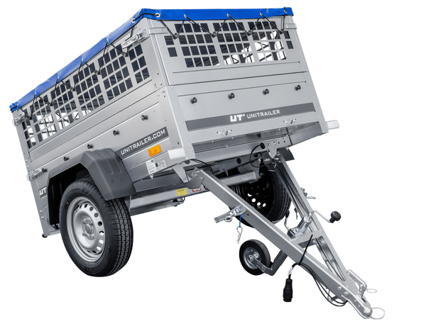 Kompakter Anhänger Garden Trailer 150 KIPP 150×106 cm 750 kg mit Laubgitteraufsatz-Neu