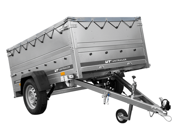 Leichtanhänger auf Blattfedern 200×125 UNITRAILER GARDEN 201/R KIPP mit BIS-Seiten, H-0-Rahmen und grauer Plane-Neu