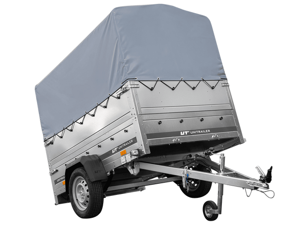 Leichtanhänger auf Blattfedern 200×125 UNITRAILER GARDEN 201/R KIPP mit BIS-Seiten, H-800-Rahmen und grauer Plane-Neu