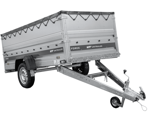 Leichter Anhänger 264×125 UNITRAILER FORCE 264 KIPP mit BIS-Seitenwänden, H-0-Rahmen und grauer Plane-Neu
