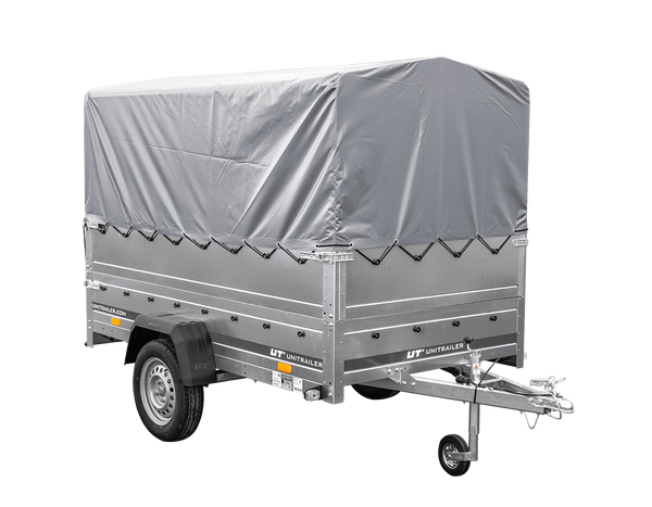 PKW-Anhänger 230×125 UNITRAILER GARDEN 230 FD mit BIS-Seiten, H-800-Gestell und grauer Plane-Neu