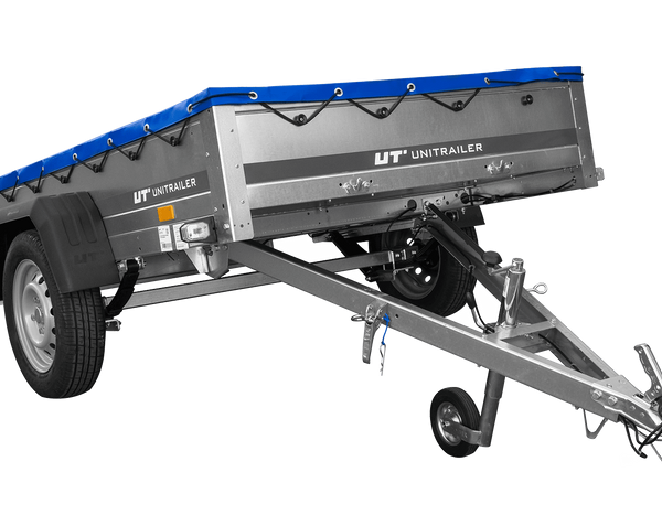 PKW Anhänger auf Blattfedern 200×125 UNITRAILER GARDEN 201/R KIPP mit H-0 Rahmen und blauer Plane-Neu