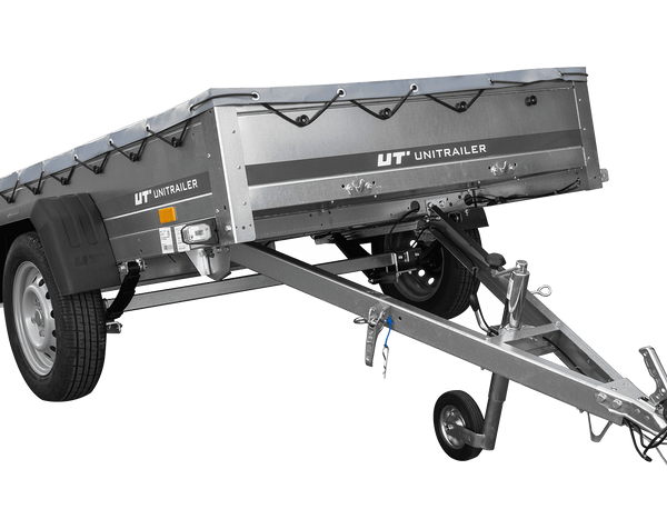 PKW-Anhänger auf Blattfedern 200×125 UNITRAILER GARDEN 201/R KIPP mit H-0 Rahmen und grauer Plane-Neu