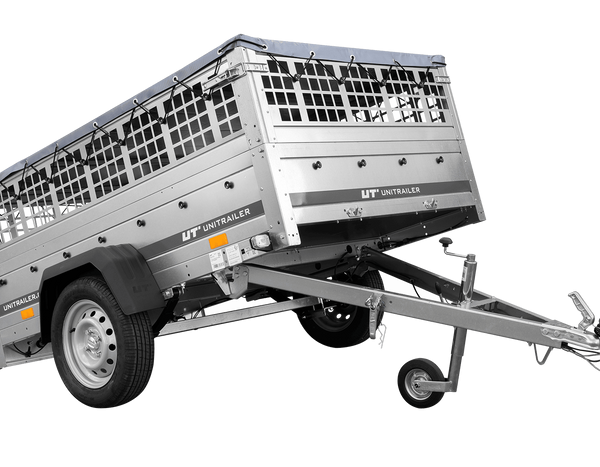 PKW-Anhänger auf Federn 200×125 UNITRAILER GARDEN 201/R KIPP mit Gitterwänden, H-0-Rahmen und grauer Plane-Neu
