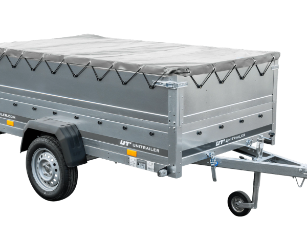 PKW-Anhänger auf Federn 230×125 UNITRAILER GARDEN 230/R KIPP mit BIS-Seiten, H-0-Rahmen und grauer Plane-Neu