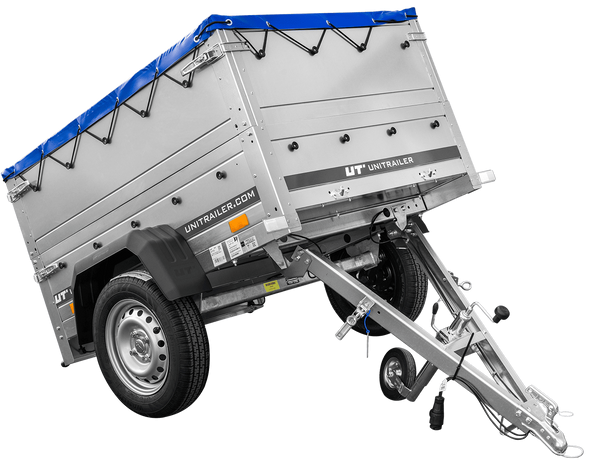 Pkw Anhänger Neu GARDEN TRAILER 150 KIPP mit zusätzlichen Bordwänden, Stützrad und blauer Flachplane-Neu