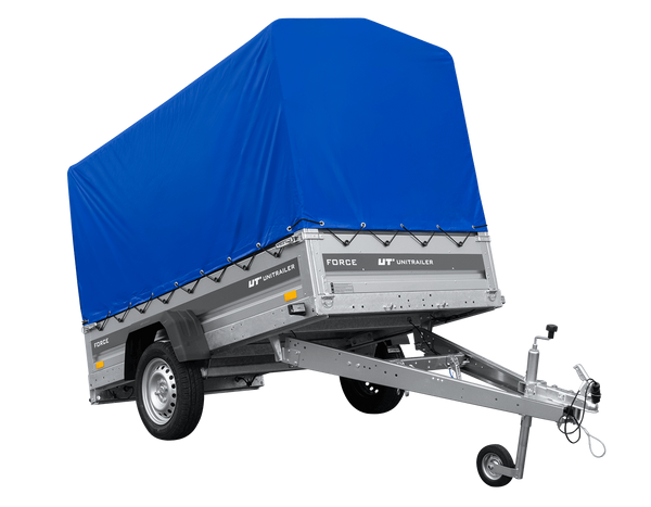 Ungebremster Anhänger 230×125 UNITRAILER FORCE 230 KIPP mit H-1100 Spriegel und blauer Hochplane-Neu