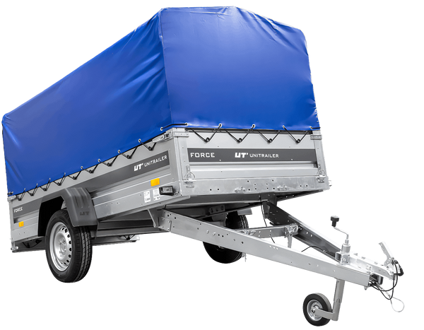 Ungebremster Anhänger 264×125 UNITRAILER FORCE 264 KIPP mit H-800 Spriegel und blauer Hochplane-Neu