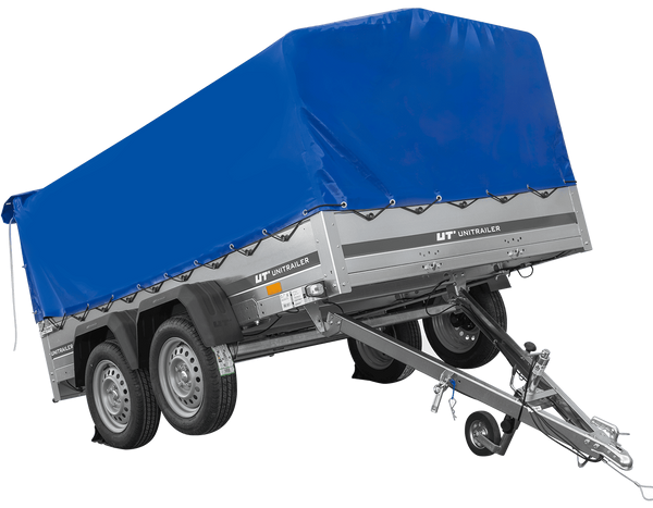 Zweiachsanhänger 264×150 UNITRAILER GARDEN 265/2 KIPP mit H-800 Rahmen und blauer Plane-Neu