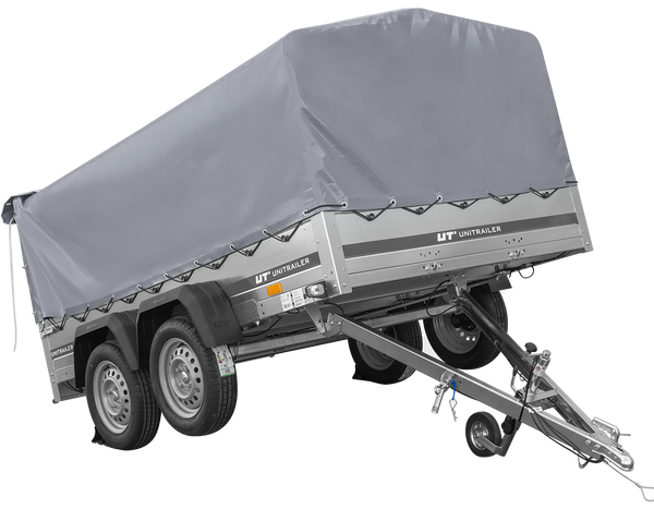 Zweiachsanhänger 264×150 UNITRAILER GARDEN 265/2 KIPP mit H-800 Rahmen und grauer Plane-Neu